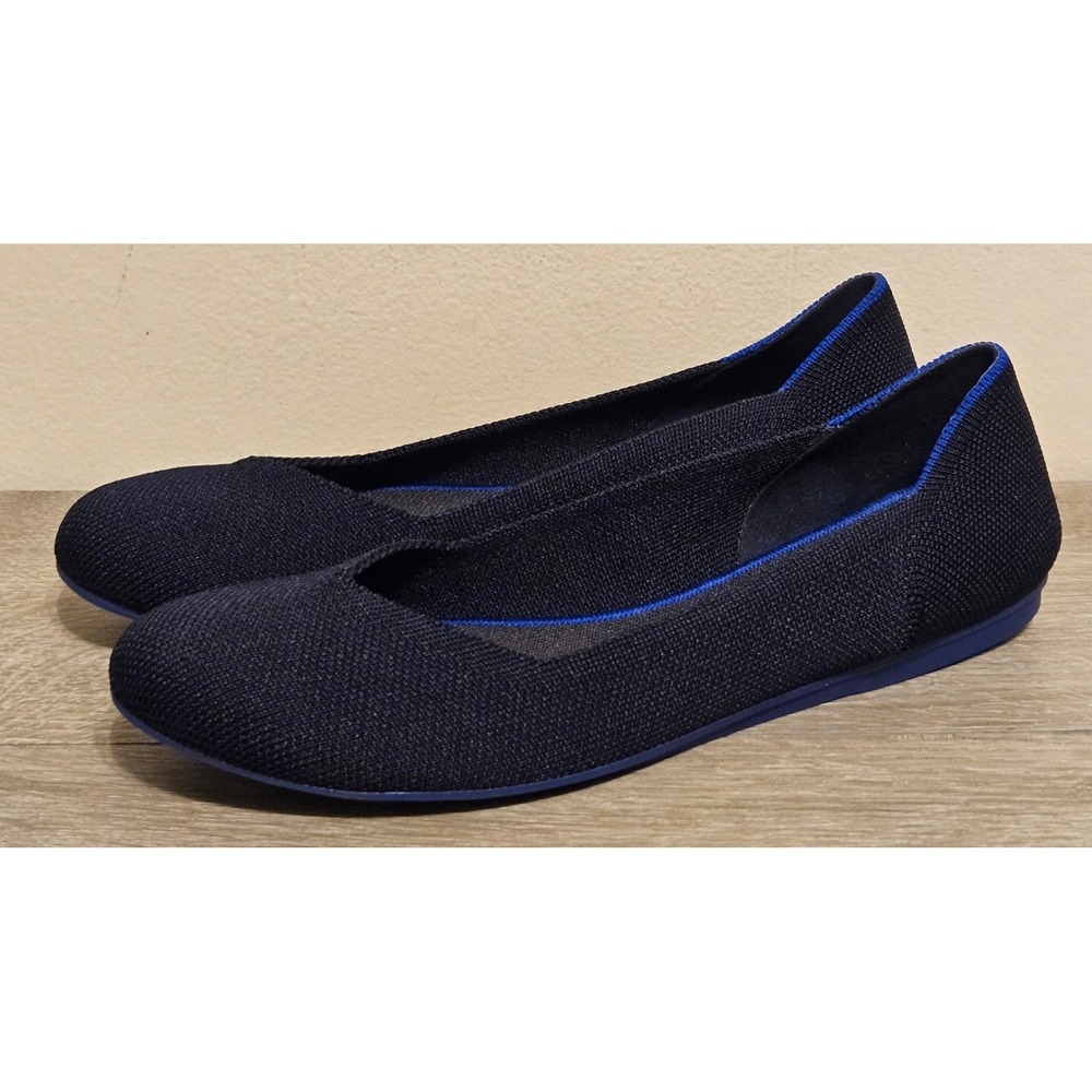 Rothys The Flat Navy Blue Round Toe Knit Ballet Flats Womens Size 8.5